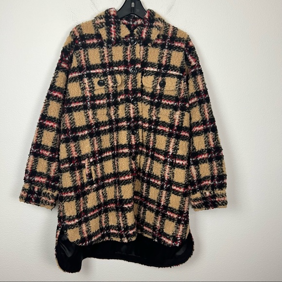 NWT Stand Studio Sabi plaid checkered faux shearling teddy oversized jacket 6 - Picture 6 of 8